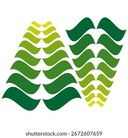 Wave pattern illustration. Green and yellow shapes. Dynamic fluid ornament. Vector abstract background. EPS 10.