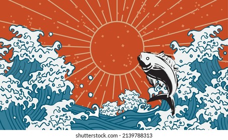 Wave pattern Japanese style background illustration