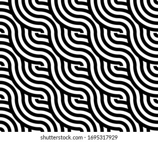 Wave pattern monochrome theme. Seamless pattern