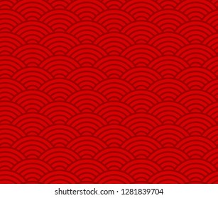 Wave pattern, red chinese seamless pattern, traditional background