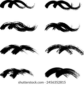 Wave pattern set in the style of sumie (ink painting) drawn with a brush.Traditional Japanese style.