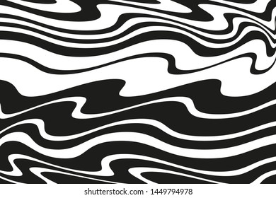 Wave pattern. Texture with waves, curves lines. Optical art background. Wave design black and white. Digital image with a psychedelic stripes. Vector illustration