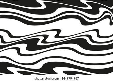 Wave pattern. Texture with waves, curves lines. Optical art background. Wave design black and white. Digital image with a psychedelic stripes. Vector illustration