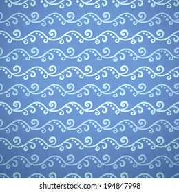 Wave pattern (tiling). Vector illustration for abstract aqua design. Endless texture can be used for fill, web page background, surface. Blue wallpaper with waves.