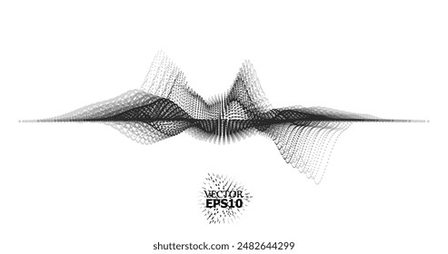 Wave pattern vector. 3D black and white abstract digital particles background. Technology concept. Abstract background. Future vector illustration.