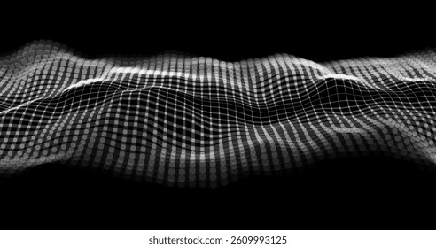 Wave pattern vector. 3D black and white abstract digital particles background. Technology concept. Abstract background. Future vector illustration.