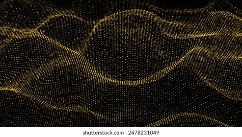 Wave pattern vector. 3D glowing abstract digital gold particles background. Technology concept. Abstract background. Future vector illustration.