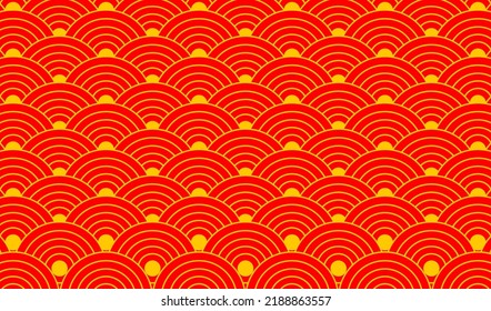 
Wave Pattern Vector Design. seamless pattern abstract scales simple Nature seamless pattern with japanese wave circle pattern red and  Yellow background. Vector
