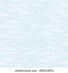 Wave pattern. Vector seamless abstract wavy lines and stripes background. White and  blue scallop waves wallpaper.