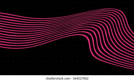 Wave Pink lines on black background. Abstract vector illustration