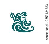 Wave poseidon god logo for sale.