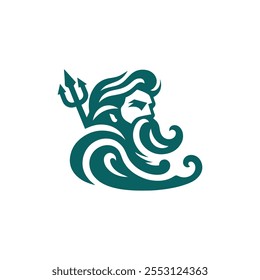 Wave poseidon god logo for sale.