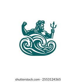 Wave poseidon god logo for sale.