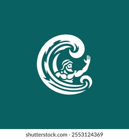 Wave poseidon god logo for sale.