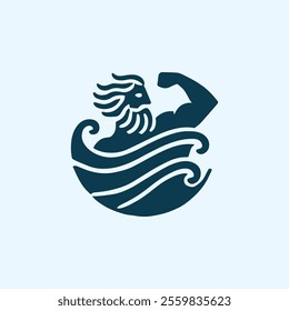 wave poseidon god logo for sale.