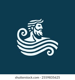 wave poseidon god logo for sale.