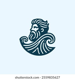 wave poseidon god logo for sale.