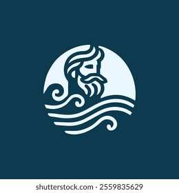 wave poseidon god logo for sale.