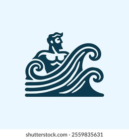 wave poseidon god logo for sale.