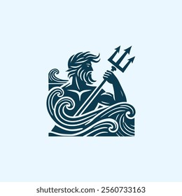 wave poseidon god logo for sale.