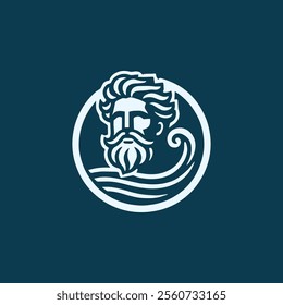 wave poseidon god logo for sale.