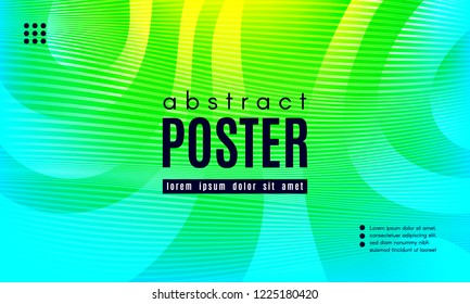 Wave Poster with Fluid Shapes. Gradient Abstract Background with Movement of Wave Liquid Forms. Linear Geometric Brochure in Yellow, Turquoise and Green Colors. Fresh Neon Concept with Abstract Waves.