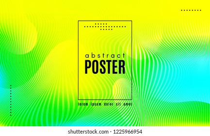 Wave Poster with Fluid Shapes. Gradient Abstract Background with Movement of Wave Liquid Forms. Linear Geometric Brochure in Yellow, Turquoise and Green Colors. Fresh Neon Concept with Abstract Waves.