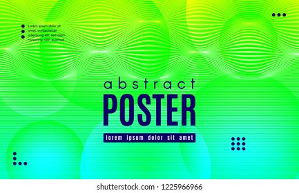 Wave Poster with Fluid Shapes. Gradient Abstract Background with Movement of Wave Liquid Forms. Linear Geometric Brochure in Yellow, Turquoise and Green Colors. Fresh Neon Concept with Abstract Waves.