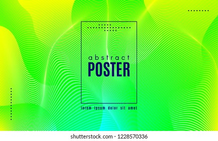 Wave Poster with Fluid Shapes. Gradient Abstract Background with Movement of Wave Liquid Forms. Linear Geometric Brochure in Yellow, Turquoise and Green Colors. Fresh Neon Concept with Abstract Waves.
