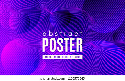 Wave Poster with Fluid Shapes. Gradient Abstract Background with Movement of Wave Liquid Forms. Linear Geometric Brochure in Trendy Ultraviolet Color. Purple Neon Concept with Abstract Waves.