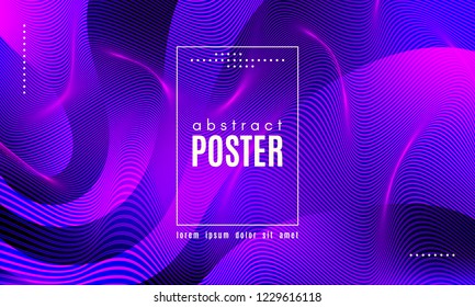 Wave Poster with Fluid Shapes. Gradient Abstract Background with Movement of Wave Liquid Forms. Linear Geometric Brochure in Trendy Ultraviolet Color. Purple Neon Concept with Abstract Waves.