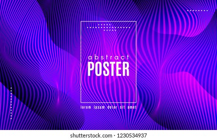 Wave Poster with Fluid Shapes. Gradient Abstract Background with Movement of Wave Liquid Forms. Linear Geometric Brochure in Trendy Ultraviolet Color. Purple Neon Concept with Abstract Waves.