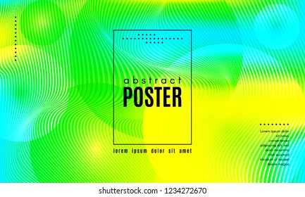 Wave Poster with Fluid Shapes. Gradient Abstract Background with Movement of Wave Liquid Forms. Linear Geometric Brochure in Yellow, Turquoise and Green Colors. Fresh Neon Concept with Abstract Waves.