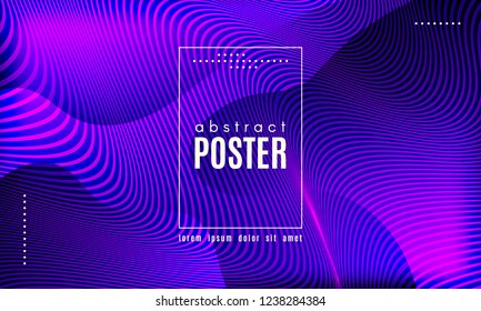 Wave Poster with Fluid Shapes. Gradient Abstract Background with Movement of Wave Liquid Forms. Linear Geometric Brochure in Trendy Ultraviolet Color. Purple Neon Concept with Abstract Waves.