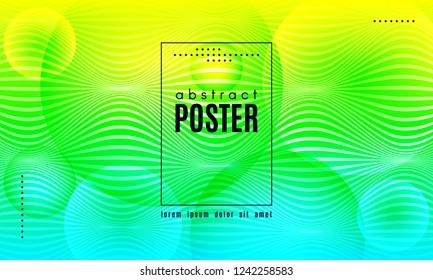 Wave Poster with Fluid Shapes. Gradient Abstract Background with Movement of Wave Liquid Forms. Linear Geometric Brochure in Yellow, Turquoise and Green Colors. Fresh Neon Concept with Abstract Waves.
