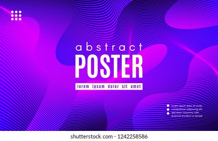 Wave Poster with Fluid Shapes. Gradient Abstract Background with Movement of Wave Liquid Forms. Linear Geometric Brochure in Trendy Ultraviolet Color. Purple Neon Concept with Abstract Waves.