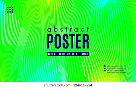 Wave Poster with Fluid Shapes. Gradient Abstract Background with Movement of Wave Liquid Forms. Linear Geometric Brochure in Yellow, Turquoise and Green Colors. Fresh Neon Concept with Abstract Waves.