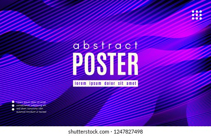 Wave Poster with Fluid Shapes. Gradient Abstract Background with Movement of Wave Liquid Forms. Linear Geometric Brochure in Trendy Ultraviolet Color. Purple Neon Concept with Abstract Waves.