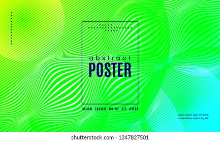 Wave Poster with Fluid Shapes. Gradient Abstract Background with Movement of Wave Liquid Forms. Linear Geometric Brochure in Yellow, Turquoise and Green Colors. Fresh Neon Concept with Abstract Waves.