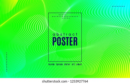 Wave Poster with Fluid Shapes. Gradient Abstract Background with Movement of Wave Liquid Forms. Linear Geometric Brochure in Yellow, Turquoise and Green Colors. Fresh Neon Concept with Abstract Waves.