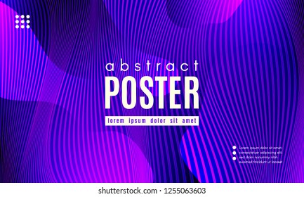 Wave Poster with Fluid Shapes. Gradient Abstract Background with Movement of Wave Liquid Forms. Linear Geometric Brochure in Trendy Ultraviolet Color. Purple Neon Concept with Abstract Waves.
