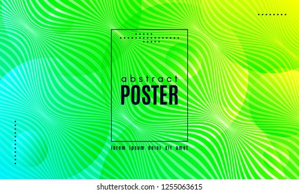 Wave Poster with Fluid Shapes. Gradient Abstract Background with Movement of Wave Liquid Forms. Linear Geometric Brochure in Yellow, Turquoise and Green Colors. Fresh Neon Concept with Abstract Waves.