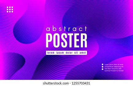 Wave Poster with Fluid Shapes. Gradient Abstract Background with Movement of Wave Liquid Forms. Linear Geometric Brochure in Trendy Ultraviolet Color. Purple Neon Concept with Abstract Waves.