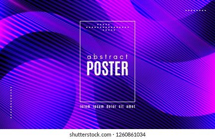Wave Poster with Fluid Shapes. Gradient Abstract Background with Movement of Wave Liquid Forms. Linear Geometric Brochure in Trendy Ultraviolet Color. Purple Neon Concept with Abstract Waves.