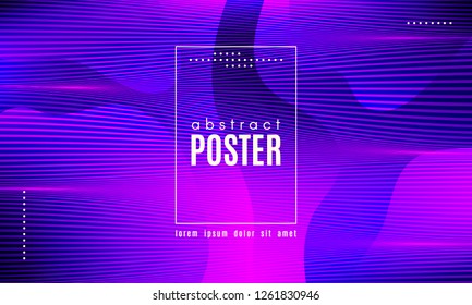 Wave Poster with Fluid Shapes. Gradient Abstract Background with Movement of Wave Liquid Forms. Linear Geometric Brochure in Trendy Ultraviolet Color. Purple Neon Concept with Abstract Waves.