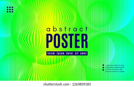 Wave Poster with Fluid Shapes. Gradient Abstract Background with Movement of Wave Liquid Forms. Linear Geometric Brochure in Yellow, Turquoise and Green Colors. Fresh Neon Concept with Abstract Waves.