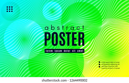 Wave Poster with Fluid Shapes. Gradient Abstract Background with Movement of Wave Liquid Forms. Linear Geometric Brochure in Yellow, Turquoise and Green Colors. Fresh Neon Concept with Abstract Waves.