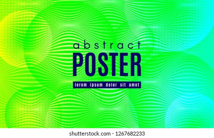 Wave Poster with Fluid Shapes. Gradient Abstract Background with Movement of Wave Liquid Forms. Linear Geometric Brochure in Yellow, Turquoise and Green Colors. Fresh Neon Concept with Abstract Waves.