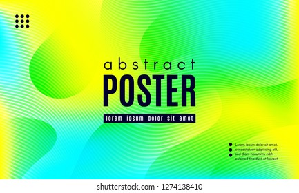 Wave Poster with Fluid Shapes. Gradient Abstract Background with Movement of Wave Liquid Forms. Linear Geometric Brochure in Yellow, Turquoise and Green Colors. Fresh Neon Concept with Abstract Waves.