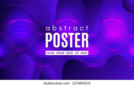 Wave Poster with Fluid Shapes. Gradient Abstract Background with Movement of Wave Liquid Forms. Linear Geometric Brochure in Trendy Ultraviolet Color. Purple Neon Concept with Abstract Waves.